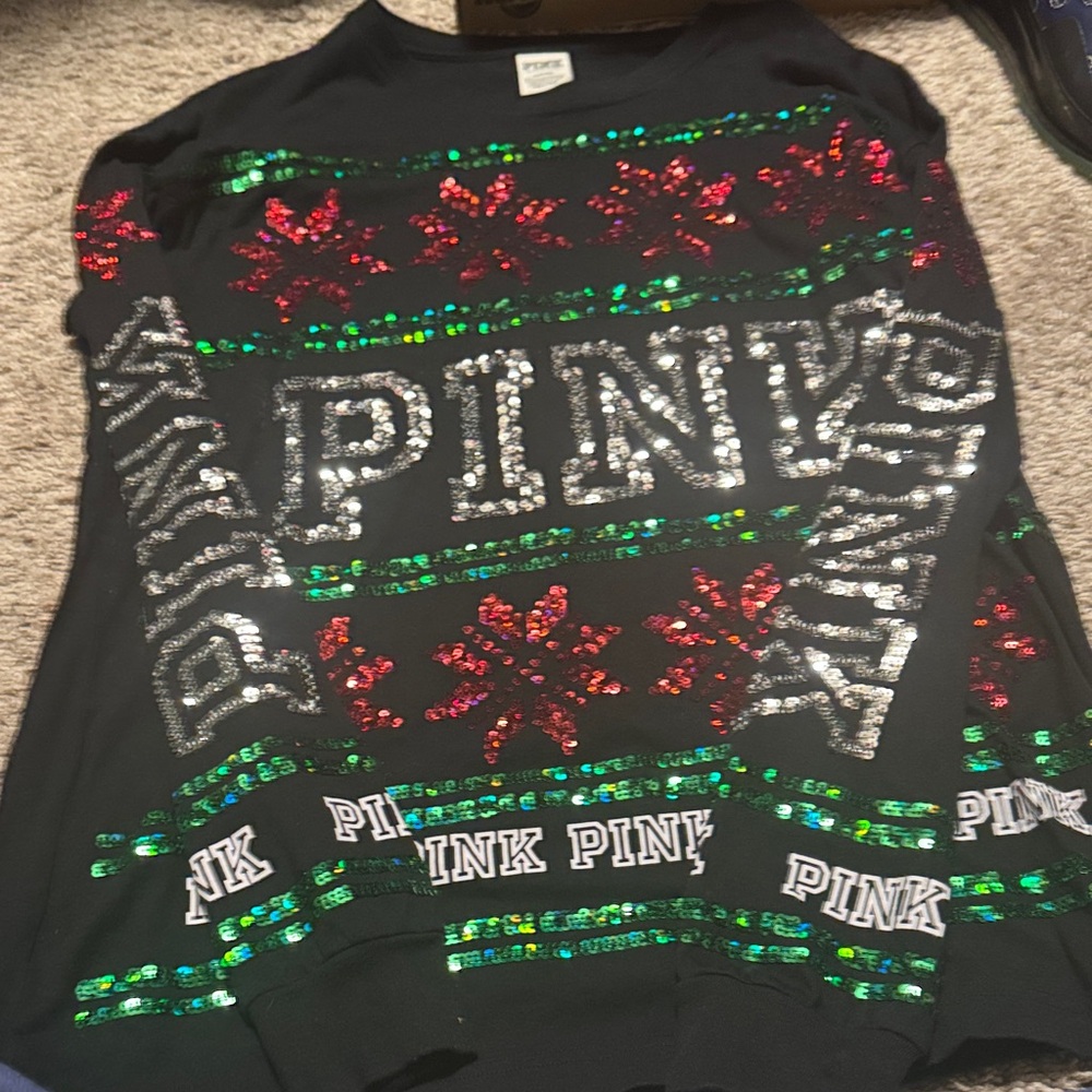 PINK Victoria's Secret Black Sequin Top